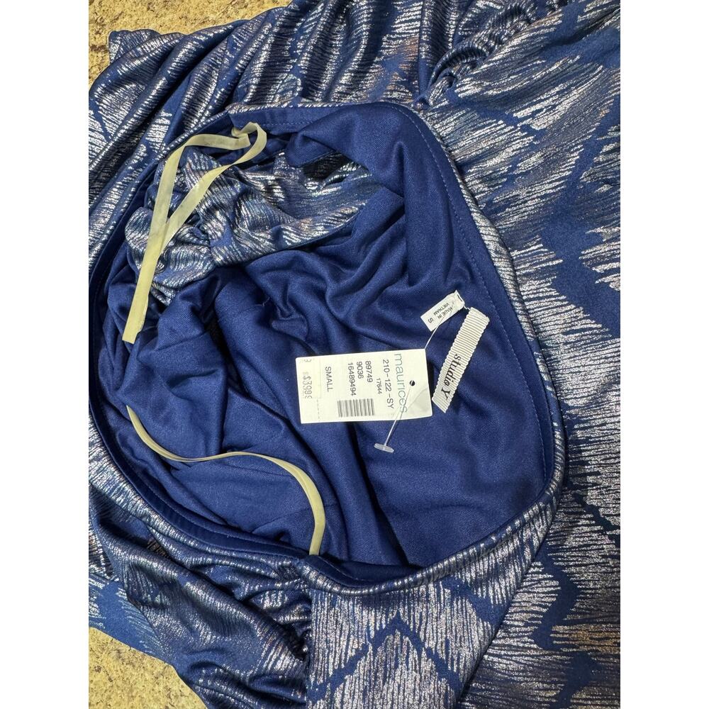 Studio Small Blue Silver Metallic One Shoulder Ruched Cocktail Dress NWT - Picture 11 of 11